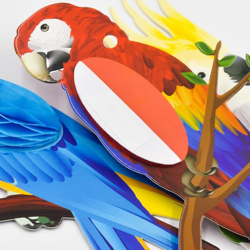 Colorful Paper Honeycomb Parrot Cutouts Tropical Birds Hanging Decorations For Luau Party - Image 4